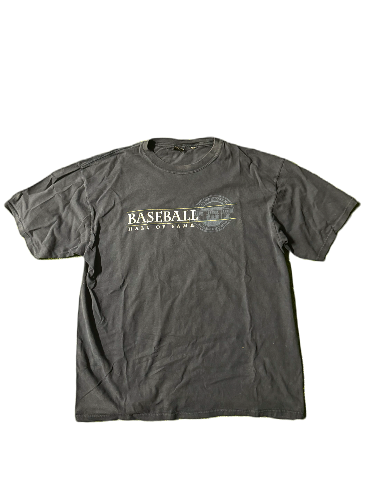 Navy blue baseball hall of fame tee.